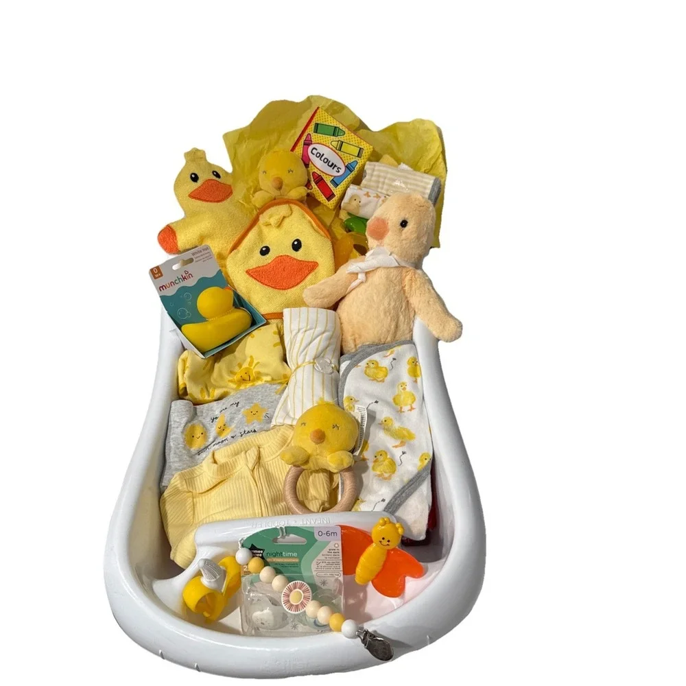 Baby Shower Bath Time New Baby Gift, Rubber Ducky Themed Filled Newborn Bathtub